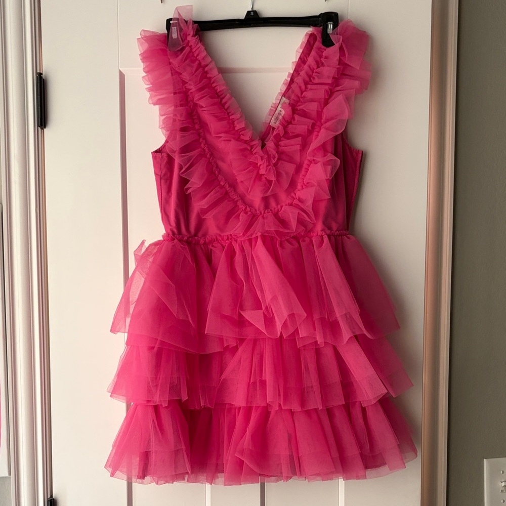 Asymmetrical Pink Ruffle Dress